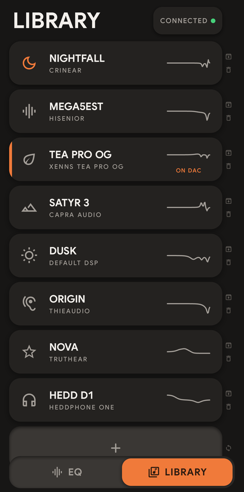 Contour Library: eight profiles with their curves, TEA PRO OG on the DAC
